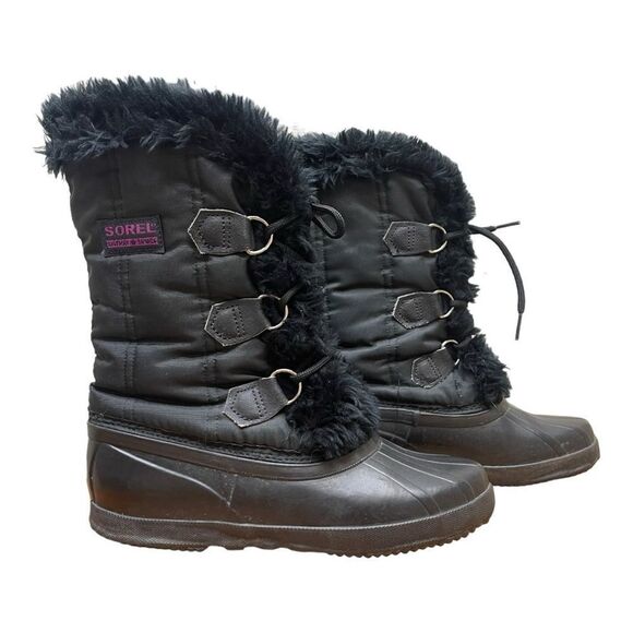 Sorel Kaufman Canada Womens Size 6 Black Faux Fur Boot Removable Wool Liner Warm - Picture 1 of 8